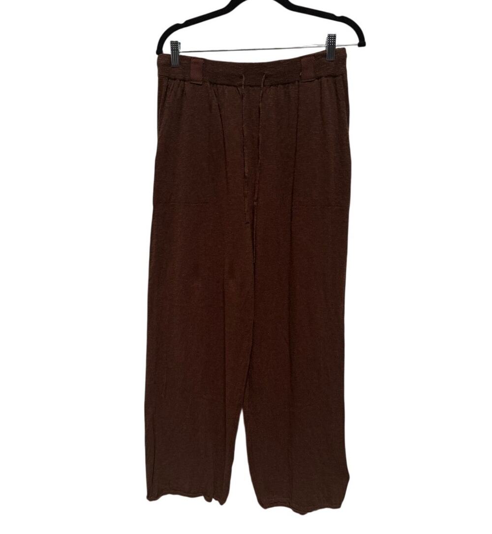 Free People Beach Wide Leg Pants Womens Large Brown Knit Cotton Linen Coastal